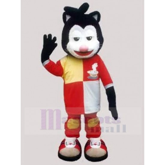 Tired Bicolor Cat Mascot Costume in Racing Suit Animal