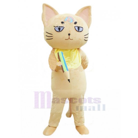 Diligent School Cat Mascot Costume with Pencil Animal