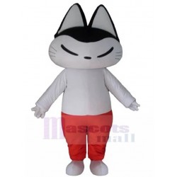 Squinted Cat Mascot Costume in Red Pants Animal