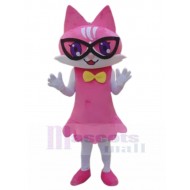 Pink Girl Cat Mascot Costume with Black Glass Animal