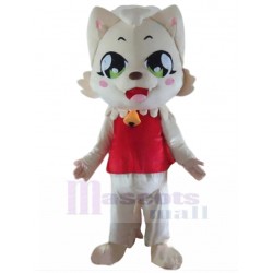 Beige Cat Mascot Costume in Red Animal