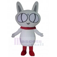 Gros yeux Chat blanc Costume de mascotte avec foulard rouge Animal