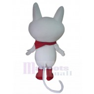 Big Eyes White Cat Mascot Costume with Red Scarf Animal