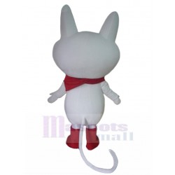 Big Eyes White Cat Mascot Costume with Red Scarf Animal