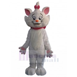 White Cat Marie Mascot Costume with Pink Bow Tie Animal