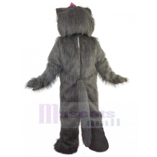 Hairy Grey Cat Mascot Costume with Bow Tie Animal