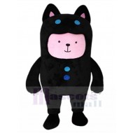 Pinke Katze Maskottchen Kostüm mit schwarzem Neko-Anzug Tier