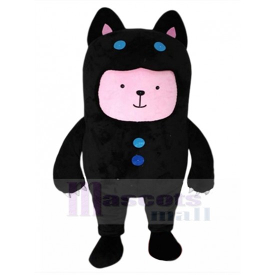 Pink Cat Mascot Costume with Black Neko Suit Animal