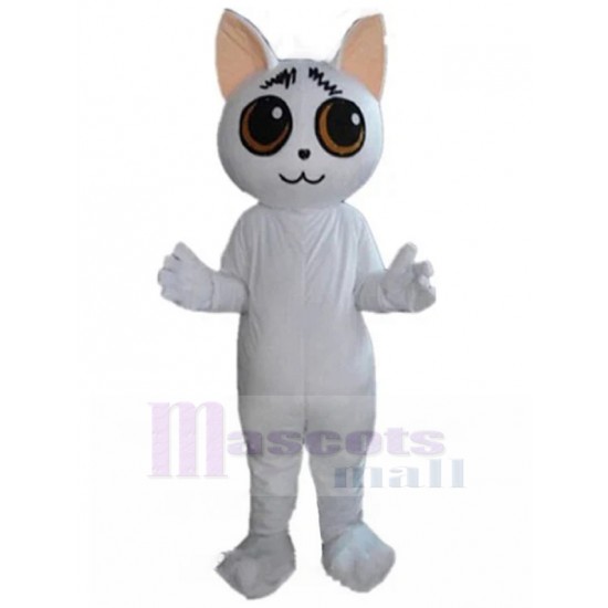 Renfrogné Chat blanc Costume de mascotte Animal