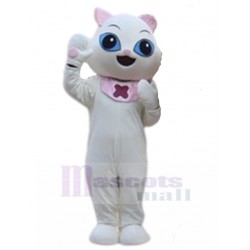 blanche Bébé chat Costume de mascotte avec des bavoirs roses Animal