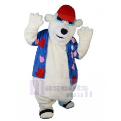 Cool Polar Bear Mascot Costume with Beachwear Animal