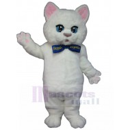Royale Gato blanco Traje de la mascota con pajarita azul Animal