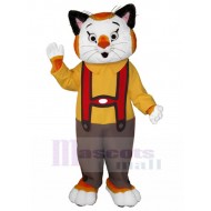 Tricolore Chat de compagnie Costume de mascotte avec salopette marron Animal