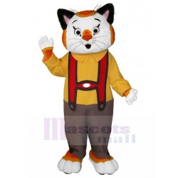 Tricolor Pet Cat Mascot Costume with Brown Overalls Animal