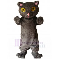 Langes Fell Dunkelgrau Katze Maskottchen Kostüm mit gelben Augen Tier