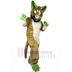  White Eyes Brown Wolf Dog Mascot Costume with Green Ears Fursuit