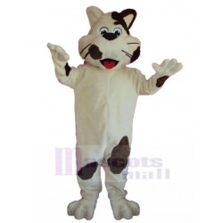 Vivacious White Cat Mascot Costume with Brown Spots Animal
