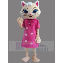 Spiffy Girl Cat Mascot Costume in Pink Red Dress Animal