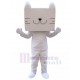 Smiling White Cat Mascot Costume with No Eyes Animal