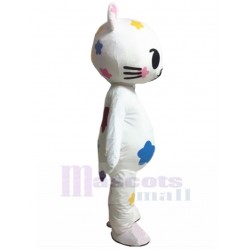 Cute White Cat Mascot Costume with Flowers Animal