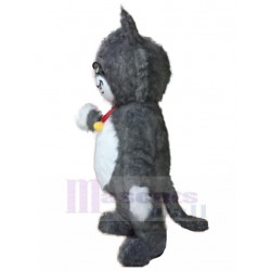 Long-haired Dark Grey Cat Mascot Costume with Bell Animal