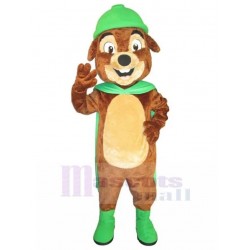 Contento Perro marrón Traje de la mascota con Green Wearing Animal