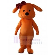 Niedlich Oranger Hund Maskottchen Kostüm mit dunkelroter Rosette Tier
