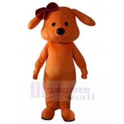 Cute Orange Dog Mascot Costume with Dark Red Rosette Animal