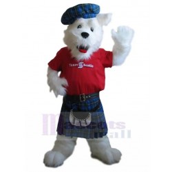 West Highland White Terrier Dog Mascot Costume with Scottish Wearing Animal