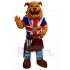 marrón Bulldog Británico Traje de la mascota con falda escocesa roja Animal