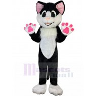 Elegant Schwarz und weiß Katze Maskottchen Kostüm mit weißem Fell Tier