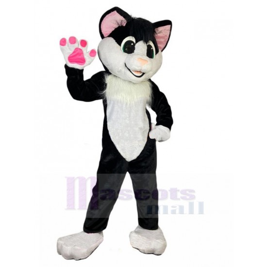 Elegant Black and White Cat Mascot Costume with White Fur Animal