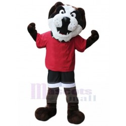 Brown British Bulldog Mascot Costume in Red T-shirt Animal