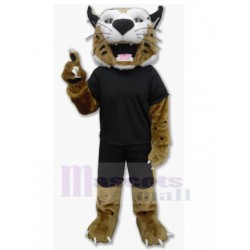 Caqui Disfraz de mascota Bobcat en traje deportivo negro Animal