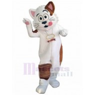 Foolish White and Brown Cat Mascot Costume Animal