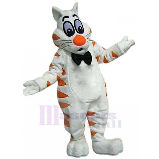 gordo Gato blanco y naranja Traje de la mascota con pajarita negra Animal