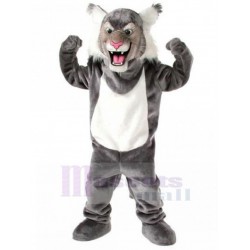 Energetic Grey and White Wild Cat Mascot Costume Animal