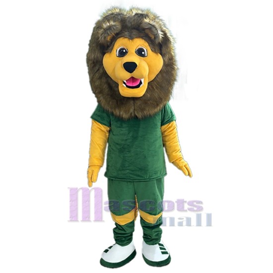 Sport Löwe im grünen T-Shirt Maskottchenkostüm Tier