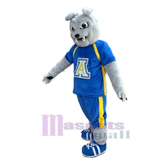 Bulldog Dog in Blue Sports Shirt Mascot Costume Animal