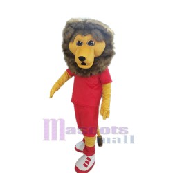 Lion sportif en T-shirt rouge Déguisement de mascotte Animal