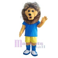 León con camiseta azul real Disfraz de mascota Animal