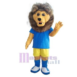 León con camiseta azul real Disfraz de mascota Animal