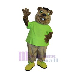 Beaver in Green T-shirt Mascot Costume Animal
