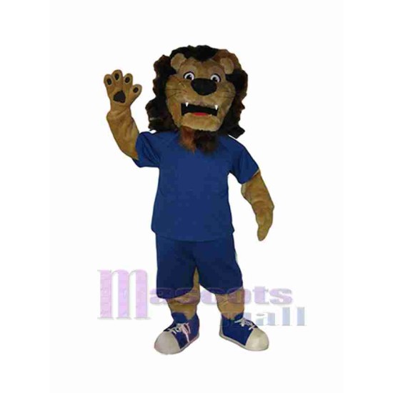 León en camiseta azul Disfraz de mascota Animal