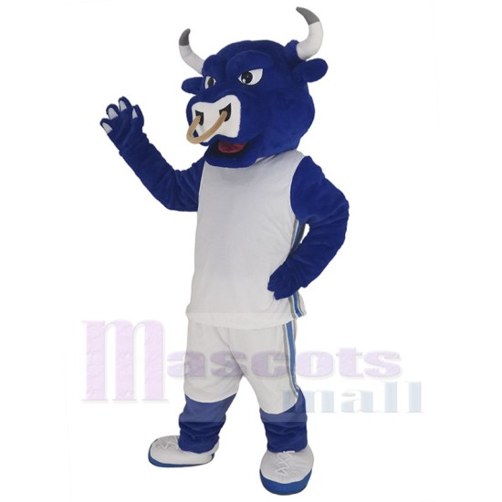 azul universitario Toro Disfraz de mascota Animal en camiseta blanca