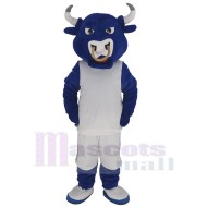 College-Blau Stier Maskottchen-Kostüm Tier in weißem Jersey