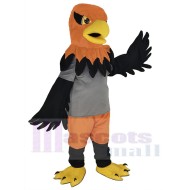 Orange Head Hawk Mascot Costume Animal in Grey T-shirt