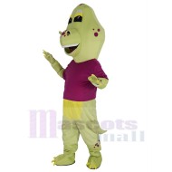 Dinosaure vert Mascotte Costume Animal en t-shirt violet