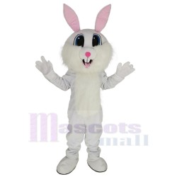 Smiling White Easter Bunny Mascot Costume Animal