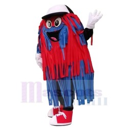 Smiling Blue and Red Car Wash Cleaning Brush Mascot Costume